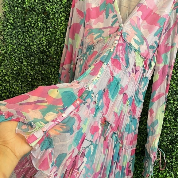 NWT ROCOCO SAND Floral-Print Chiffon High-Low Maxi Dress - Picture 12 of 13